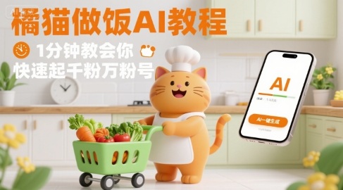 有趣的橘猫买菜做饭视频，用AI一键搞定，1分钟教会你，快速起千粉万粉号-网创副业教程