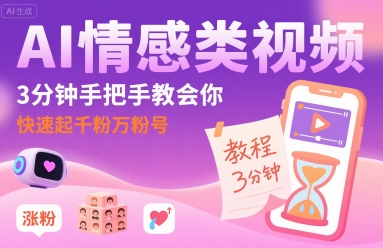 AI情感类视频，3分钟手把手教会你，快速起千粉万粉号-网创副业教程