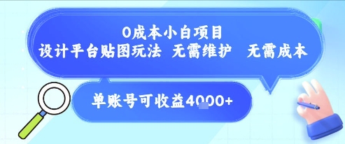 0成本小白项目，设计平台贴图玩法，无需维护，无需成本，单账号单月可产生收益4k+-网创副业教程