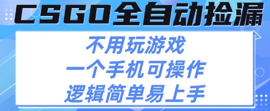 CSGO自动捡漏项目，最新独家玩法，不用挂G不用玩游戏，一个手机即可操作，新手小白轻松月入1W+【揭秘】-网创副业教程