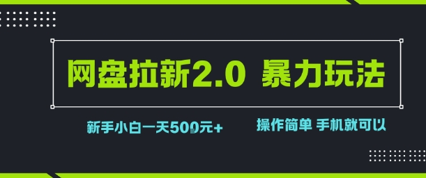 网盘拉新2.0暴力玩法，新手小白一天轻松5张，操作简单-网创副业教程