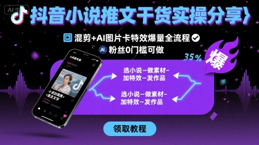 抖音小说推文干货实操分享，混剪+AI图片卡特效爆量全流程，0粉丝0门槛可做-网创副业教程