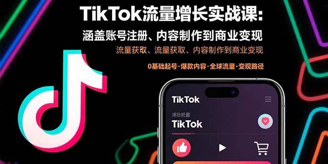 （15791期）TikTok流量增长实战课：涵盖账号注册、流量获取、内容制作到商业变现-网创副业教程