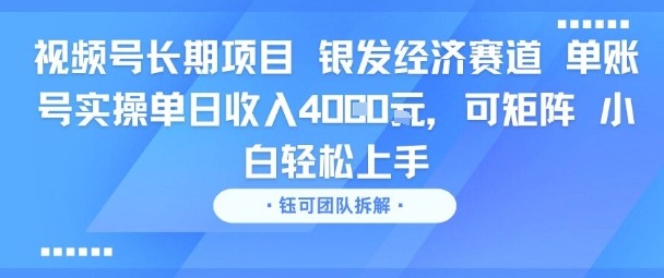 视频号长期项目 银发经济赛道 单账号实操单日收入1k,可矩阵 小白轻松上手-网创副业教程