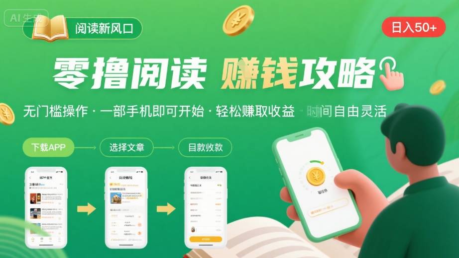 零撸阅读新风口,无门槛轻松挣,一部手机,日入 50-3张【揭秘】-网创副业教程