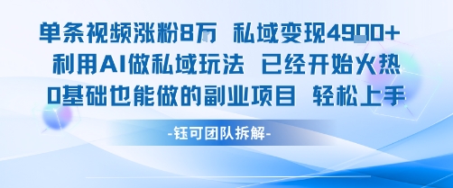 单条视频私域变现4.9k+利用AI做私域玩法 已经开始火热0基础也能做的副业项目轻松上手-网创副业教程