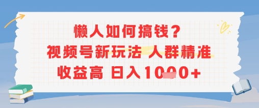 懒人如何搞钱?视频号新玩法,人群精准收益高,日入多张-网创副业教程