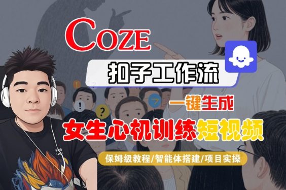 COZE扣子工作流一键生成女生心机训练短视频,保姆级教程-智能体搭建-项目实操-网创副业教程