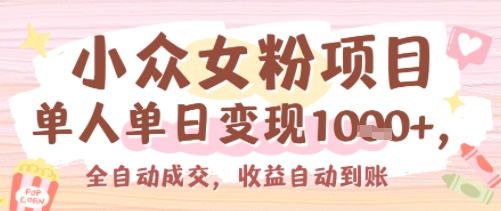 小众女粉项目,单人单日变现多张,全自动成交,无需维护,收益自动到账-网创副业教程