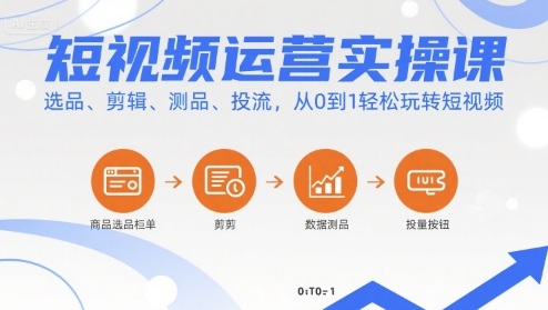 短视频运营实操课，选品、剪辑、测品、投流，从0到1轻松玩转短视频-网创副业教程