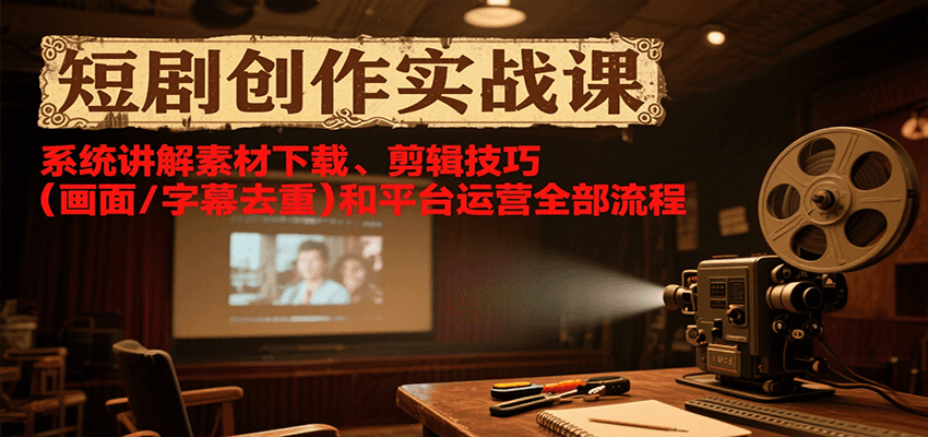 短剧创作实战课,系统讲解素材下载、剪辑技巧(画面/字幕去重)和平台运营全部流程-网创副业教程