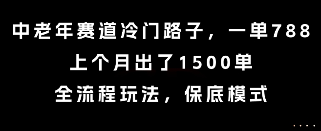 中老年赛道冷门路子,一单788,上个月出了1500单,全流程玩法,保底模式【揭秘】-网创副业教程