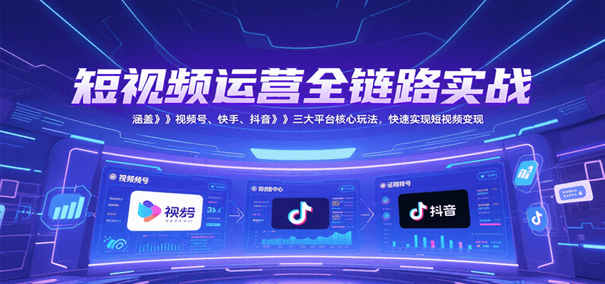 短视频运营全链路实战，涵盖视频号、快手、抖音三大平台核心玩法，快速实现变现！-网创副业教程