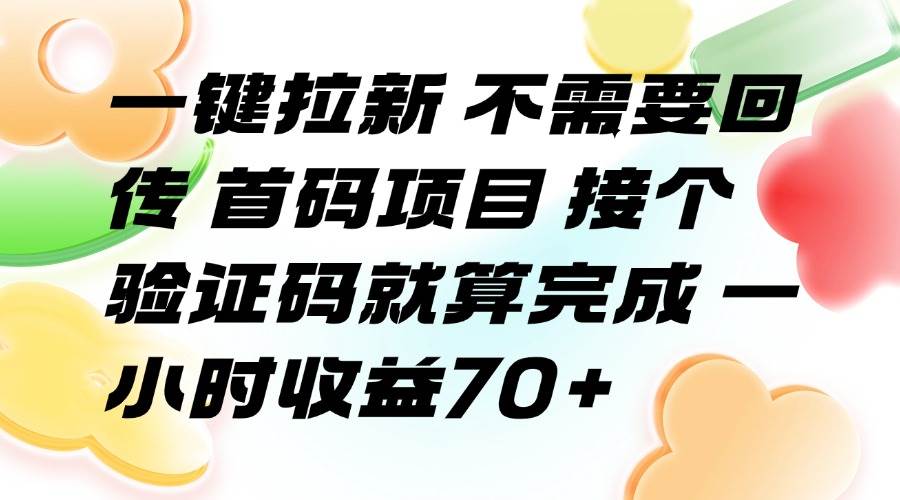 （15588期）一键拉新 不需要回传 首码项目 接个验证码就算完成 一小时收益70+-网创副业教程