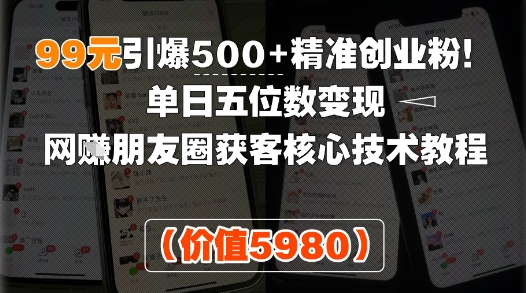 99元引爆500+精准创业粉！单日五位数变现，网创朋友圈获客核心技术教程-网创副业教程