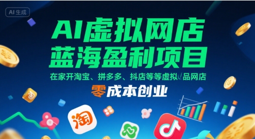 AI虚拟网店蓝海盈利项目,在家开淘宝、拼多多、抖店等虚拟品网店,零成本创业-网创副业教程