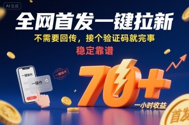 全网首发一键拉新项目,不需要回传,接个验证码就完事,稳定靠谱,一小时收益70+【揭秘】-网创副业教程