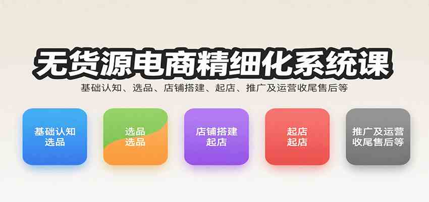 无货源电商精细化系统课：基础认知、选品、店铺搭建、起店、推广及运营收尾售后等-网创副业教程