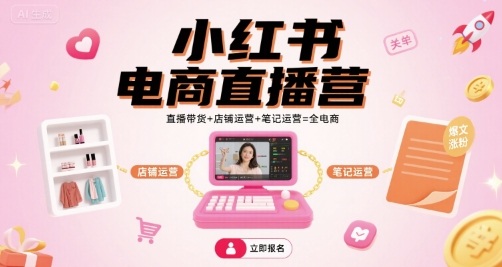 小红书电商直播营,直播带货+店铺运营+笔记运营=全电商-网创副业教程