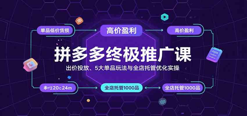 拼多多终极推广课:出价投放、5大单品玩法与全店托管优化实操-网创副业教程