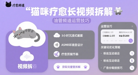 猫咪疗愈长视频拆解 &油管频道运营技巧-网创副业教程