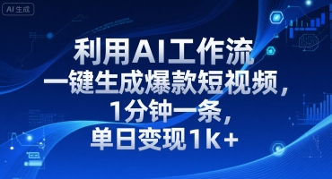 利用AI工作流一键生成爆款短视频,1分钟一条,单日变现1k+-网创副业教程