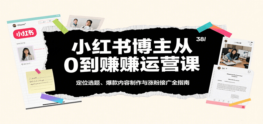 小红书博主从0到赚运营课:定位选题、爆款内容制作与涨粉接广全指南-网创副业教程