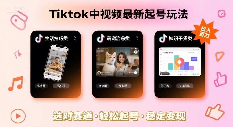 Tiktok中视频最新起号玩法,想要日入百刀,做好这几个赛道就可以了-网创副业教程