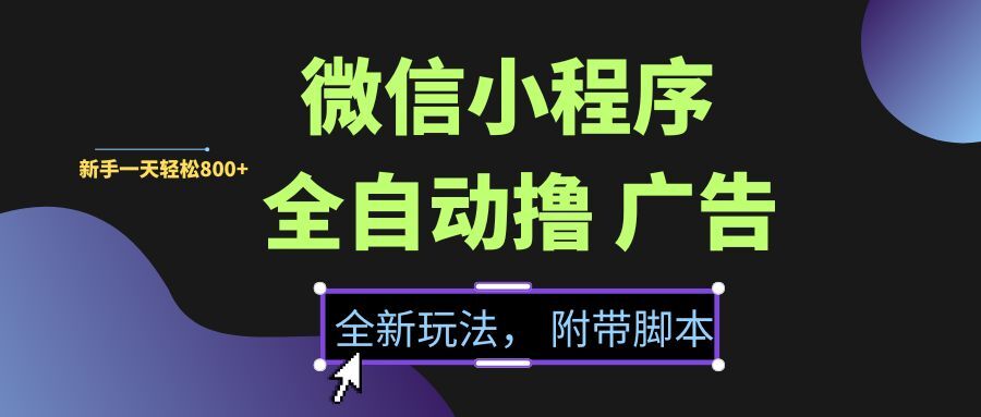 (15134期)微信小程序挂机撸广告,全新玩法,新手一天轻松800+【附带脚本】-网创副业教程