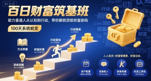 百日财富筑基班,助力普通人从认知到行动,带你解锁顶级财富密码-网创副业教程