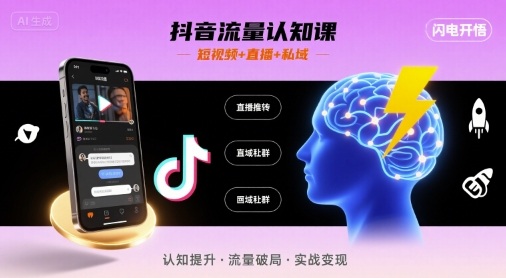 抖音流量认知课，短视频+直播+私域，认知提升，闪电开悟-网创副业教程